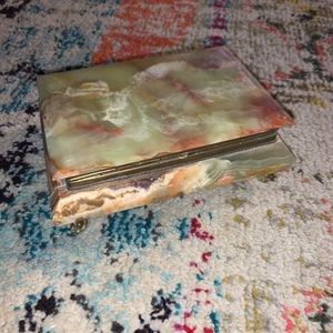 Vintage Onyx marble footed jewelry trinket box